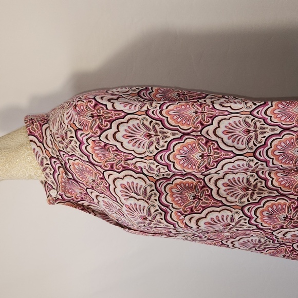 Chico's Pink Paisley Print 3/4 Sleeve Button Down 100% Linen Button Cuff Top - Picture 6 of 13